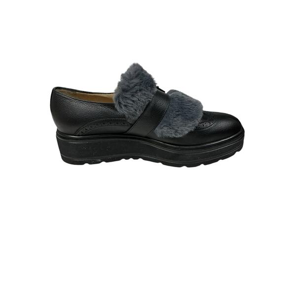 Women’s Norma J Baker Black & Gray Loafer Fur Italian Leather Shoes EU 39 US 8.5 - Picture 5 of 12